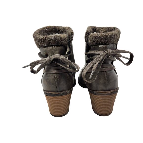 Roxy Dakota Faux Fur Comfort Knit Leather Ankle Boots Dark Gray Size 8 - Picture 5 of 10